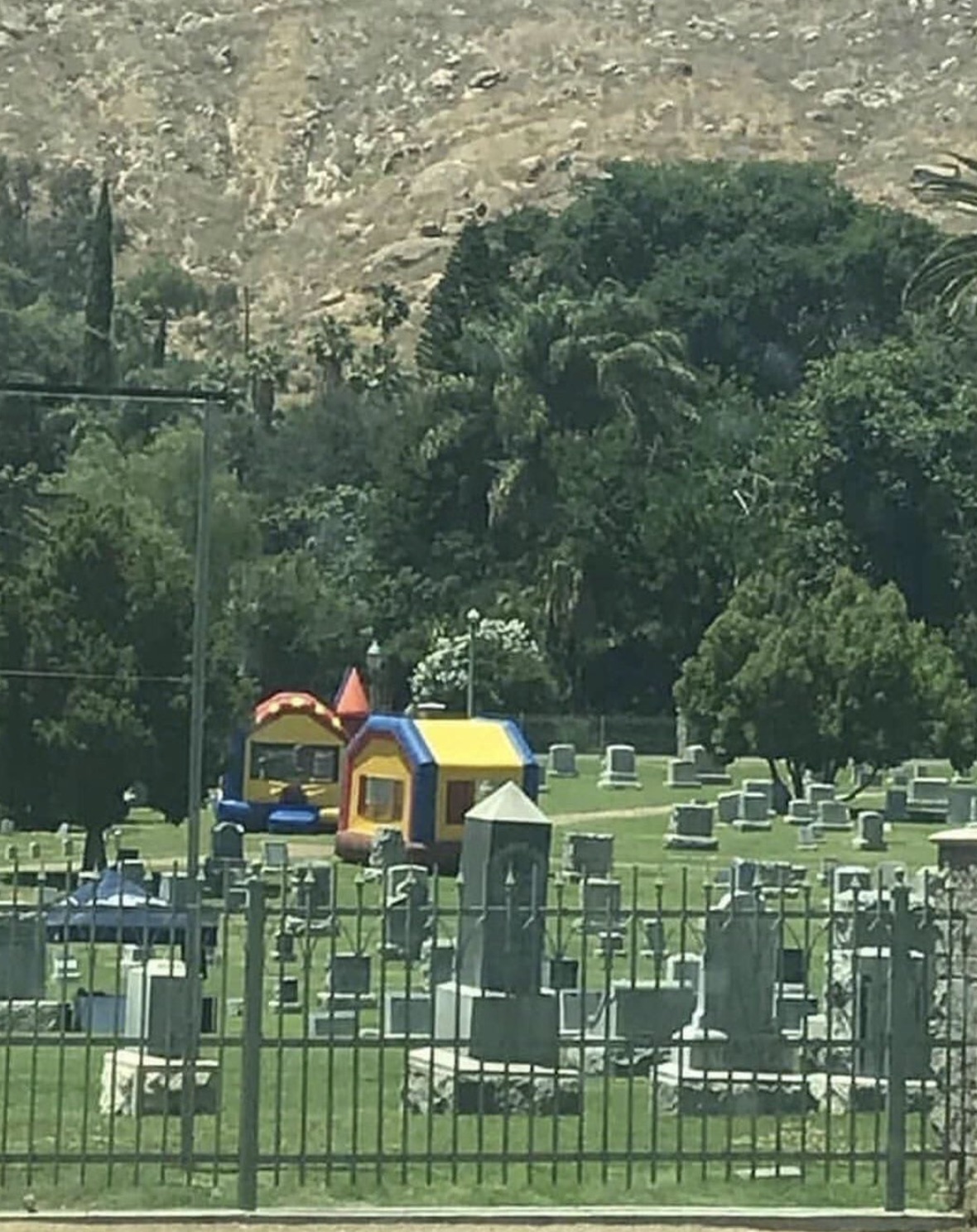 bouncy castle in graveyard